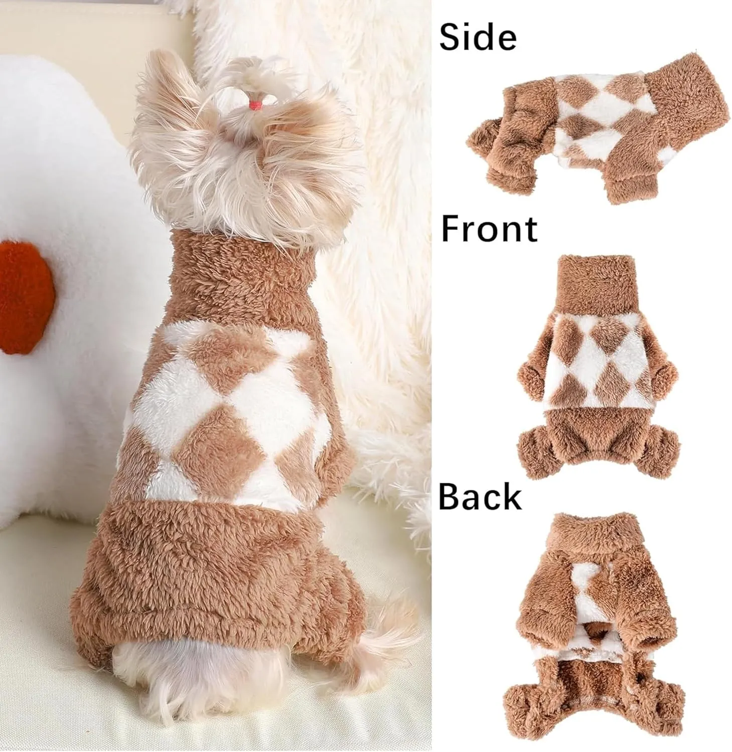 Chihuahua Clothes Dog Sweaters for Small Dogs Girl Boy Warm Dog Pajamas Cute Pjs for Dogs Chihuahua Yorkie Clothes Warm Pullover Fleece Puppy Clothes Cat Sweater (Medium, Beige)