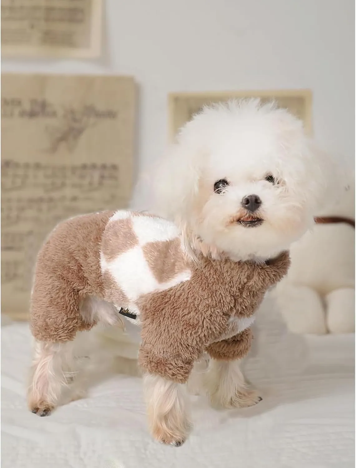 Chihuahua Clothes Dog Sweaters for Small Dogs Girl Boy Warm Dog Pajamas Cute Pjs for Dogs Chihuahua Yorkie Clothes Warm Pullover Fleece Puppy Clothes Cat Sweater (Medium, Beige)