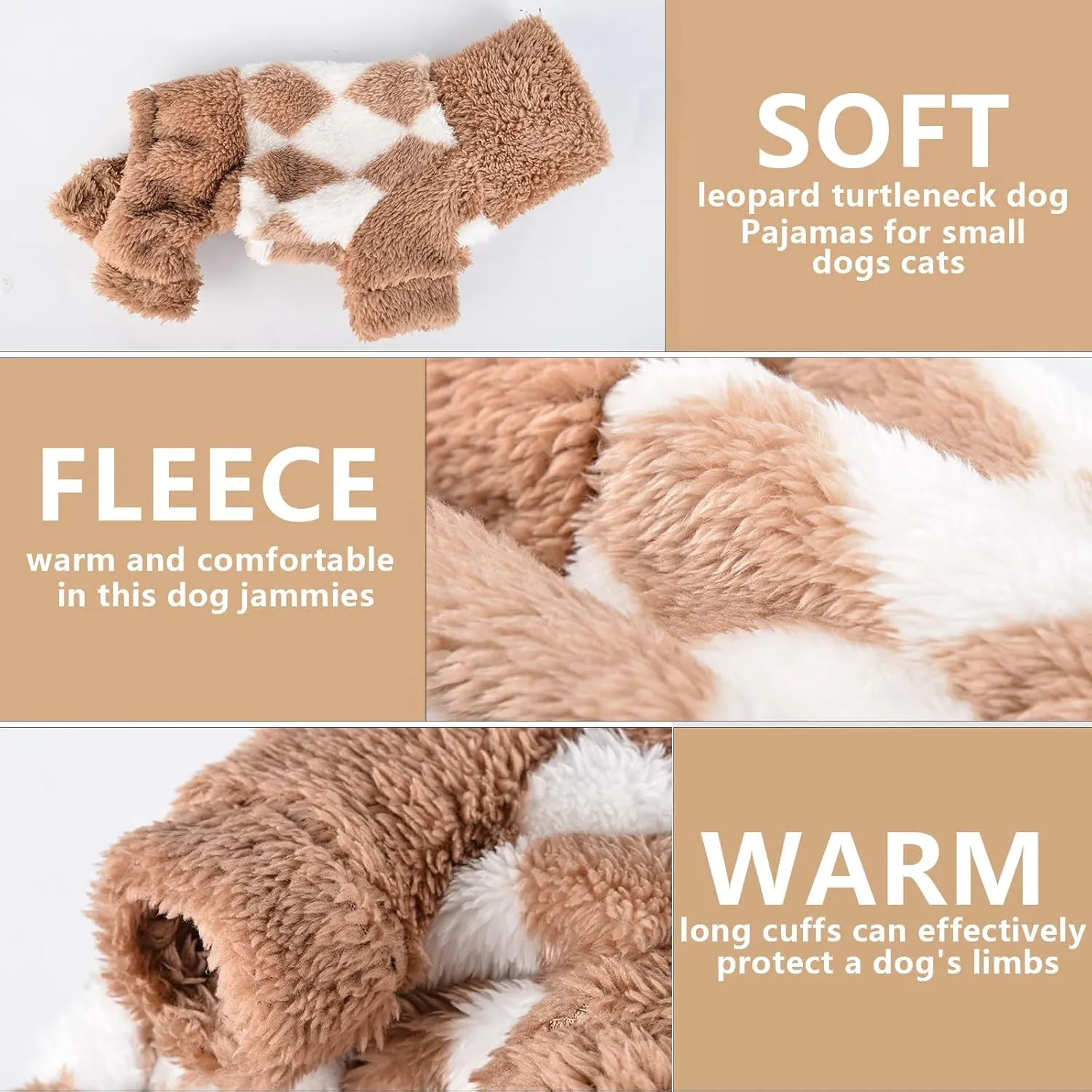 Chihuahua Clothes Dog Sweaters for Small Dogs Girl Boy Warm Dog Pajamas Cute Pjs for Dogs Chihuahua Yorkie Clothes Warm Pullover Fleece Puppy Clothes Cat Sweater (Medium, Beige)