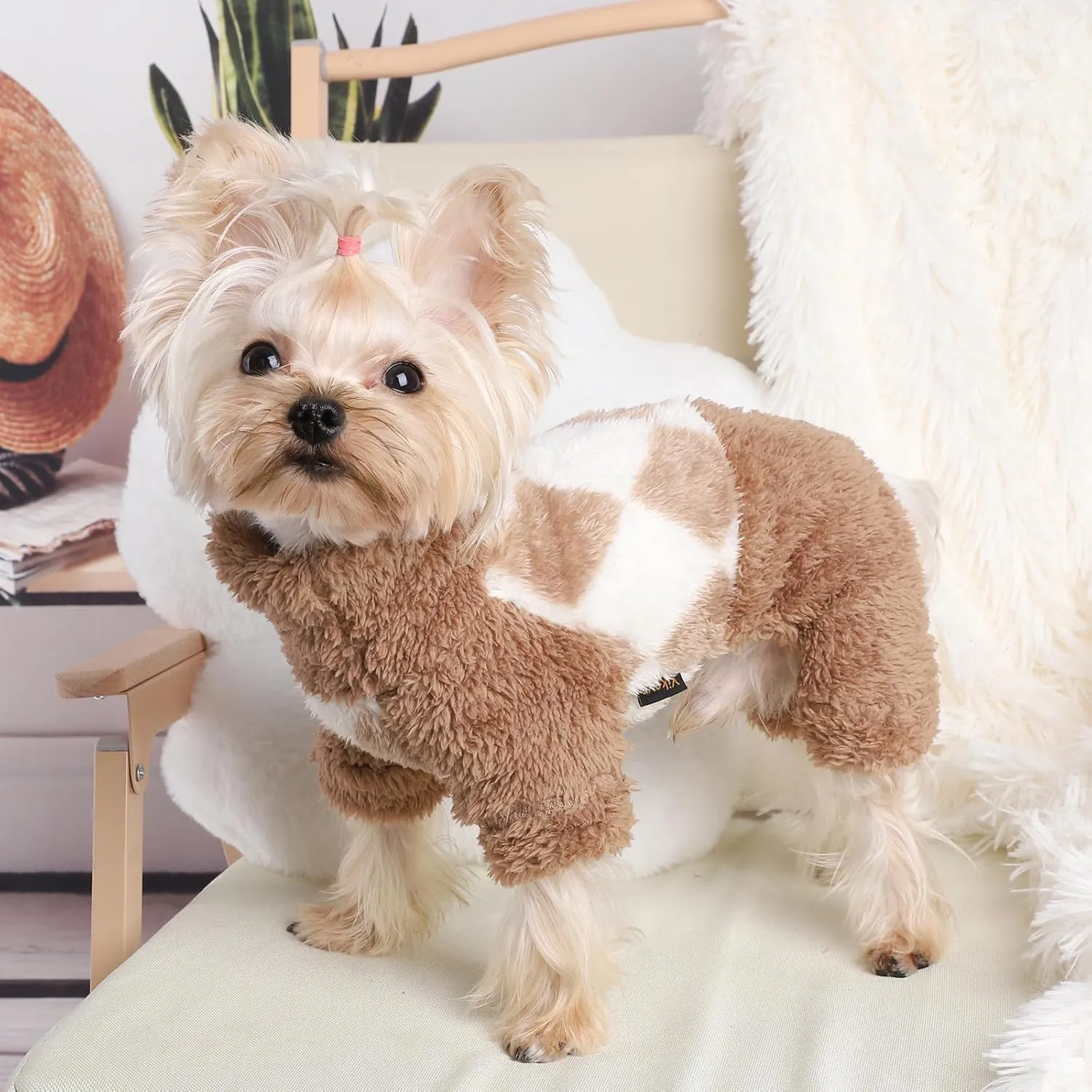 Chihuahua Clothes Dog Sweaters for Small Dogs Girl Boy Warm Dog Pajamas Cute Pjs for Dogs Chihuahua Yorkie Clothes Warm Pullover Fleece Puppy Clothes Cat Sweater (Medium, Beige)