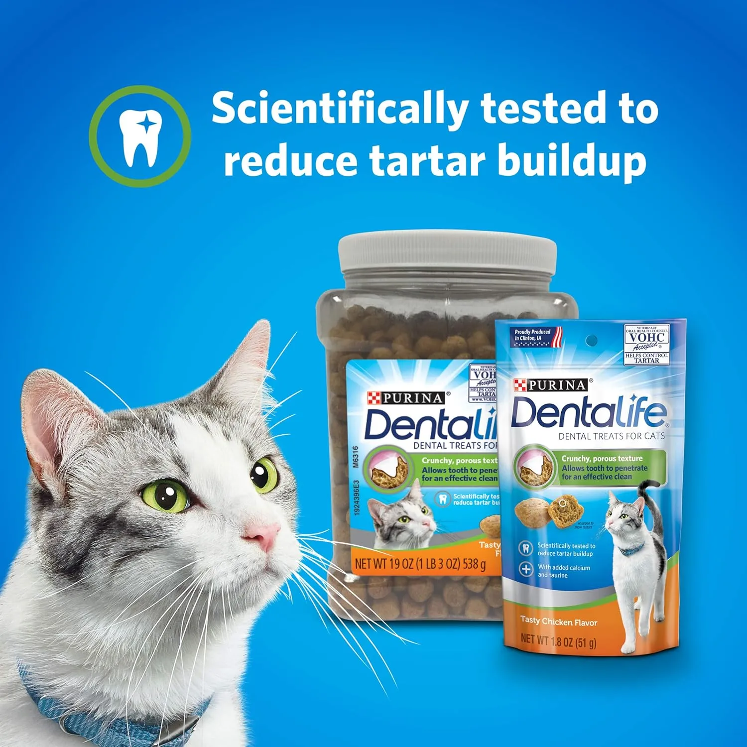 DentaLife Purina Made in USA Facilities Cat Dental Treats, Tasty Chicken Flavor - 19 oz. Canister