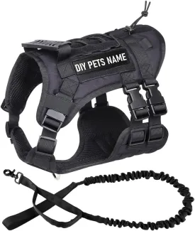 DIY Dog's Name Custom Dog Harness Leash Set, Personalized No Pull Dog Vest, Tactical Military Dog Harness & Retractable Leash, Outdoor Training Gear for Medium & Large Dogs (Black, M)