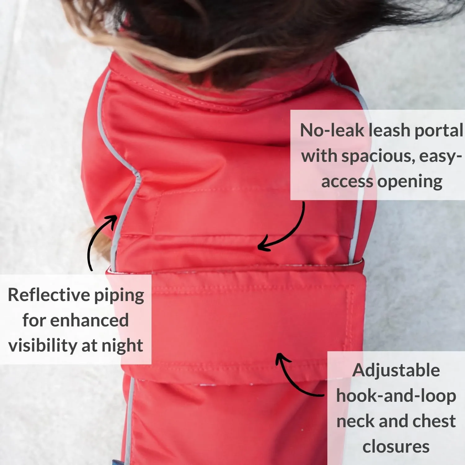 DJANGO City Slicker Waterproof Dog Raincoat and Lightweight Jacket for Long Dogs - Full Coverage Puppy Coat and Reflective Rain Slicker and Windbreaker - Adjustable with Harness Hole (Red, Small)