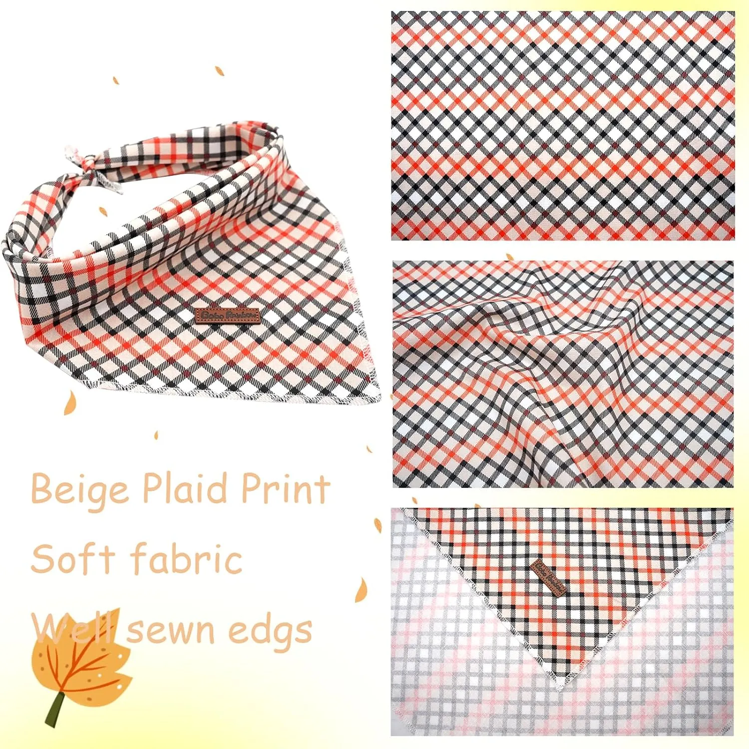 Dog Bandana - 1Pack Plaid Washable Scarf Female or Male Square Bib Kerchief Adjustable Pet Bandana for Small Medium Large Dogs