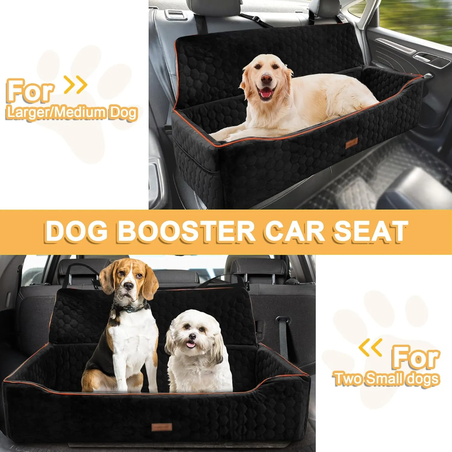Dog Car Seat for Large Dogs Under 100LBS,Pet Booster Back Seat Removable Washable Pet Travel Safety with Safety Tethers & Storage Pocket (Black)