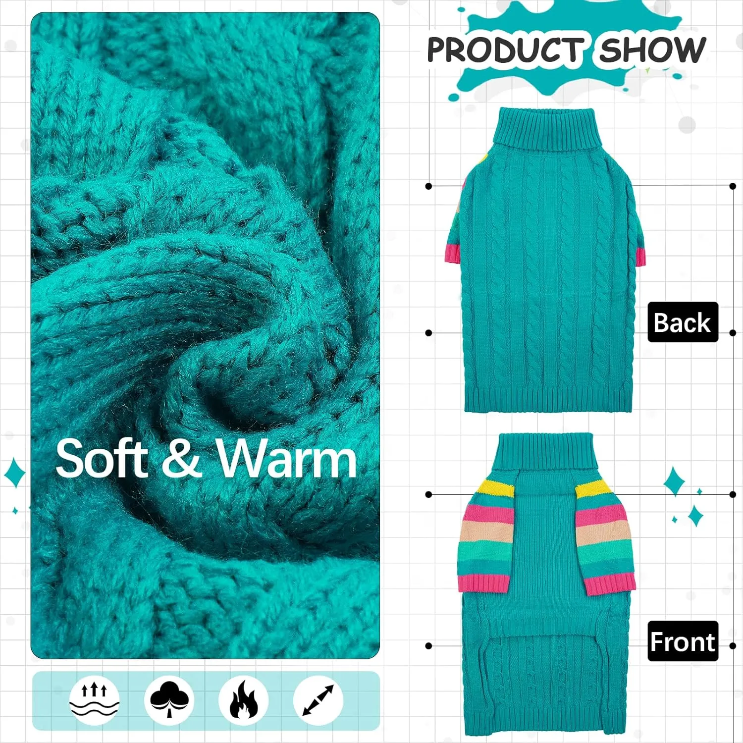 Dog Cold Sweater, Dog Sweaters Winter for Medium Dogs Girl Male, Turtleneck Warm Dogs Sweater Long Sleeve, Stretchy Christmas Doggie Sweaters Outdoor, Pet Knitwear Frenchie, Schnauzer(Green M)