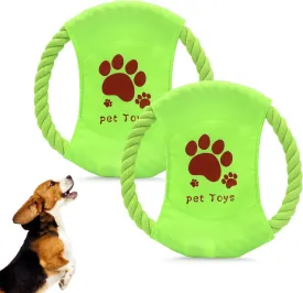Dog Rope Toys, 2Pc Flying Disc-Shaped Dog Fetch Toy for Boredom, Cotton Rope Dog Toy for Teething, Training,Throwing and Interacting for Small and Medium Dogs (Green)