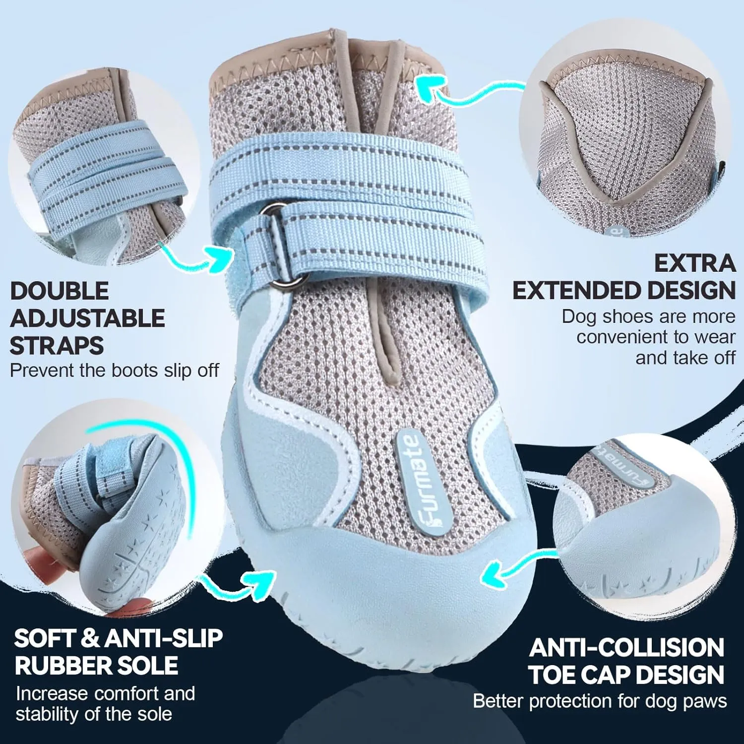 Dog Shoes for Large Small Medium Dogs, Breathable Mesh Dog Boots & Paw Protectors for Summer Hot Pavement Winter Snow, Waterproof Anti-Slip Dog Booties for Hiking Hardwood Floors(Blue-Beige1)