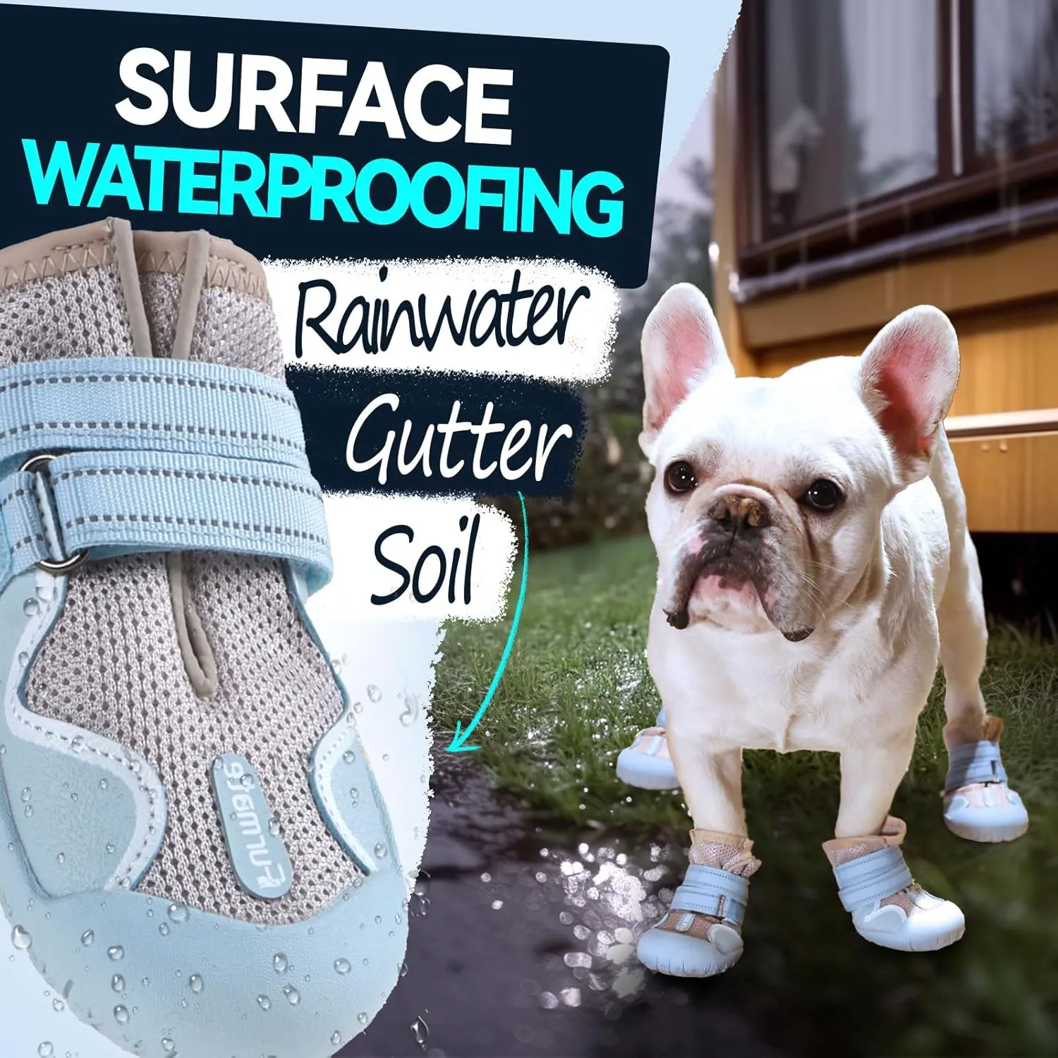 Dog Shoes for Large Small Medium Dogs, Breathable Mesh Dog Boots & Paw Protectors for Summer Hot Pavement Winter Snow, Waterproof Anti-Slip Dog Booties for Hiking Hardwood Floors(Blue-Beige1)