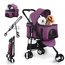 Dog Stroller Cat Pet stoller 3-in-1 Folding for Small Medium Dogs Cats with Detachable Carrier Storage Basket Waterproof Lightweight Travel,Purple, 3 Wheels, 7.0 kilograms