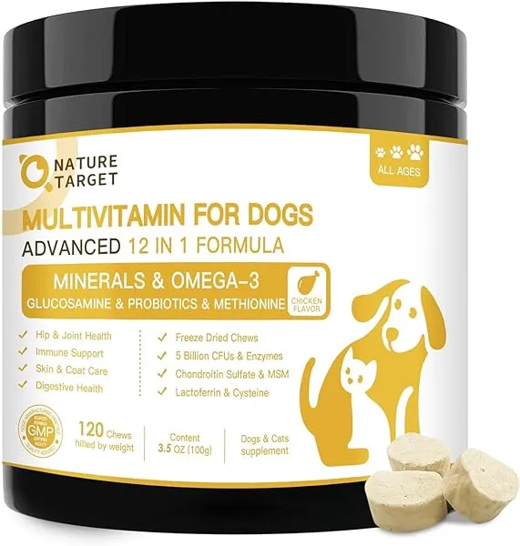 Dog Vitamins for Overall Health with Minerals, Multivitamins for Dogs for Immune Support, Digestive Health, Joint, Hip, Skin and Coat Care with Probiotics, Glucosamine, Enzymes, 120 Freeze Dried Chews in Pakistan