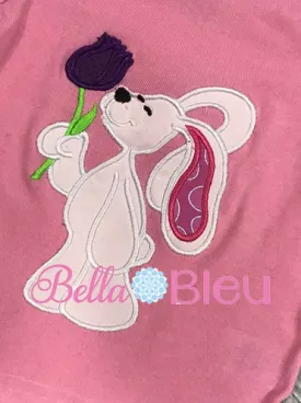 Easter Bunny with Flower Applique Embroidery Design SL