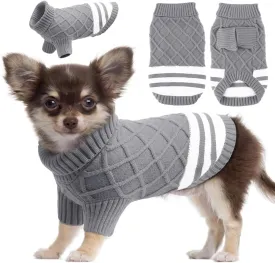 EMUST Dog Sweaters for Small Dogs Boy Girl, Soft Cat Sweaters with Turtleneck, Warm Cable Knit Stretchable Small Puppy Dog Sweater for Sphynx, Chihuahuas, Bulldog, Dachshund, Pug, Yorkie, Grey S