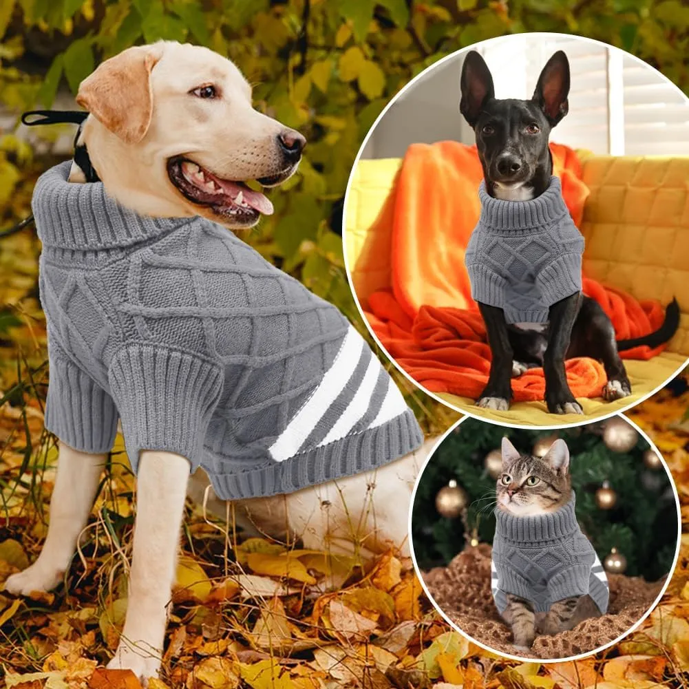 EMUST Dog Sweaters for Small Dogs Boy Girl, Soft Cat Sweaters with Turtleneck, Warm Cable Knit Stretchable Small Puppy Dog Sweater for Sphynx, Chihuahuas, Bulldog, Dachshund, Pug, Yorkie, Grey S