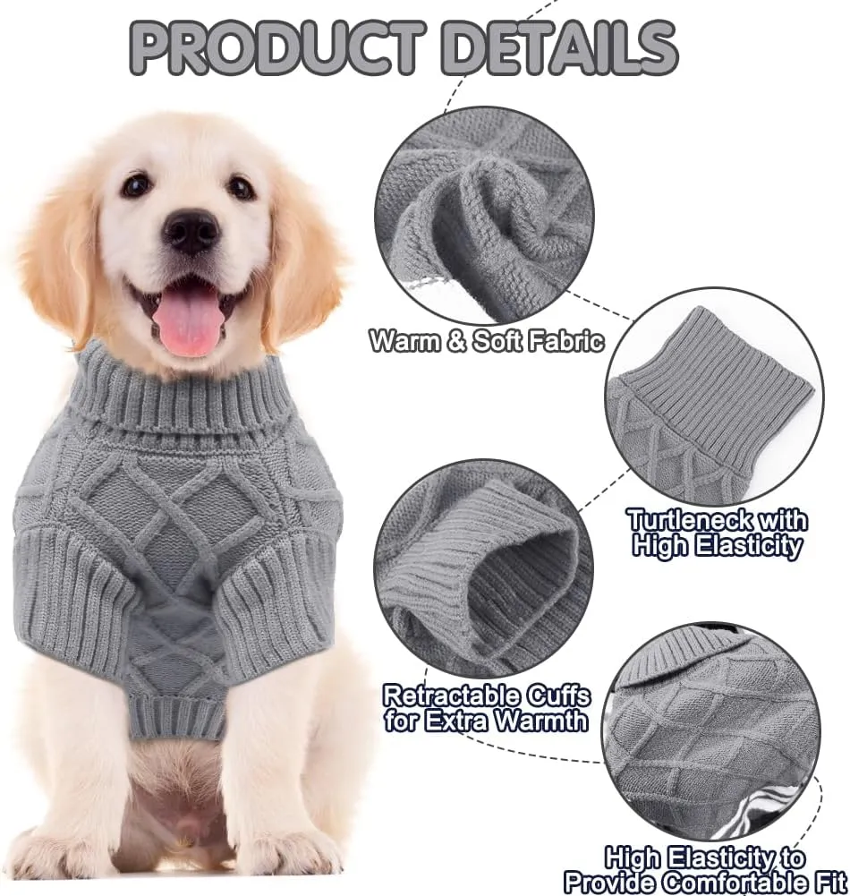 EMUST Dog Sweaters for Small Dogs Boy Girl, Soft Cat Sweaters with Turtleneck, Warm Cable Knit Stretchable Small Puppy Dog Sweater for Sphynx, Chihuahuas, Bulldog, Dachshund, Pug, Yorkie, Grey S