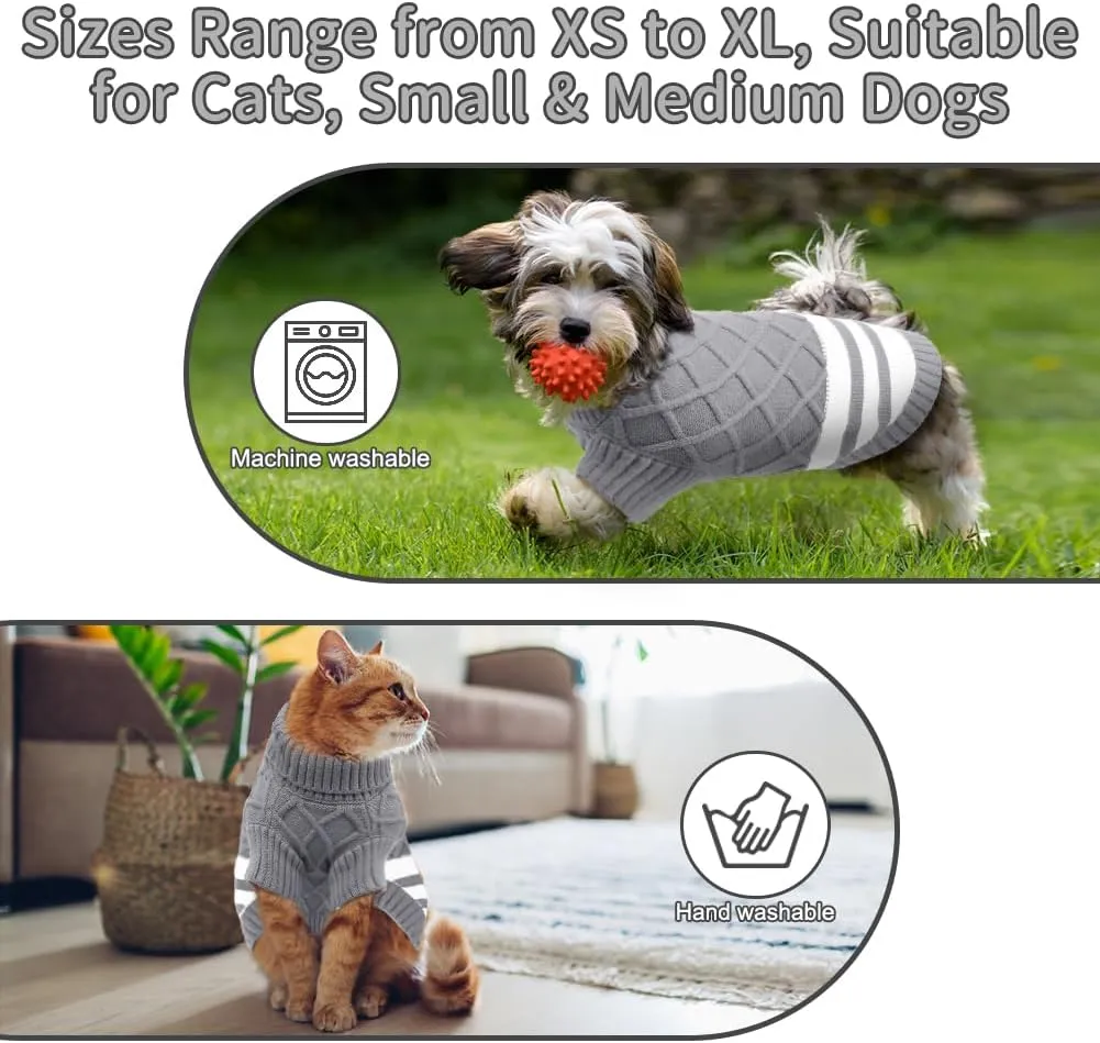 EMUST Dog Sweaters for Small Dogs Boy Girl, Soft Cat Sweaters with Turtleneck, Warm Cable Knit Stretchable Small Puppy Dog Sweater for Sphynx, Chihuahuas, Bulldog, Dachshund, Pug, Yorkie, Grey S