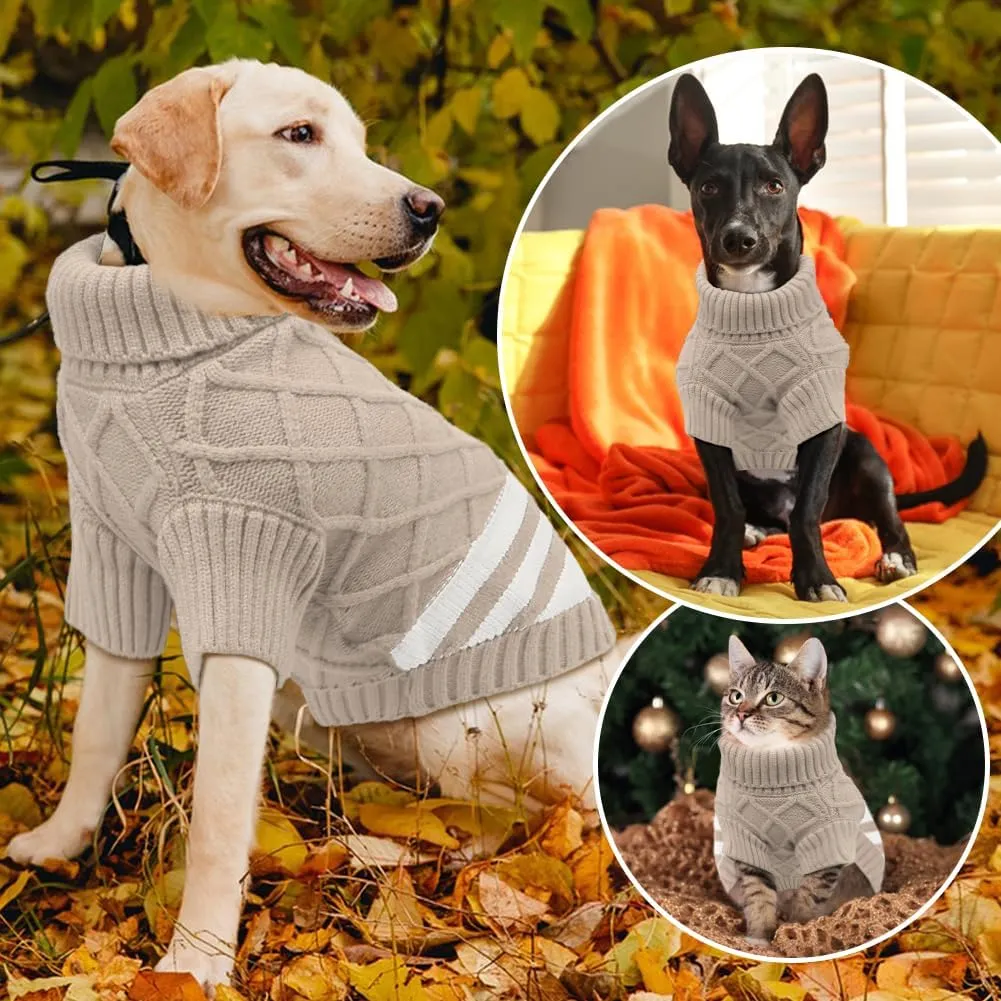 EMUST Dog Sweaters for Small Dogs Boy Girl, Soft Cat Sweaters with Turtleneck, Warm Cable Knit Stretchable Small Puppy Dog Sweater for Sphynx, Chihuahuas, Bulldog, Dachshund, Pug, Yorkie, Khaki S