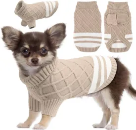 EMUST Dog Sweaters for Small Dogs Boy Girl, Soft Cat Sweaters with Turtleneck, Warm Cable Knit Stretchable Small Puppy Dog Sweater for Sphynx, Chihuahuas, Bulldog, Dachshund, Pug, Yorkie, Khaki S