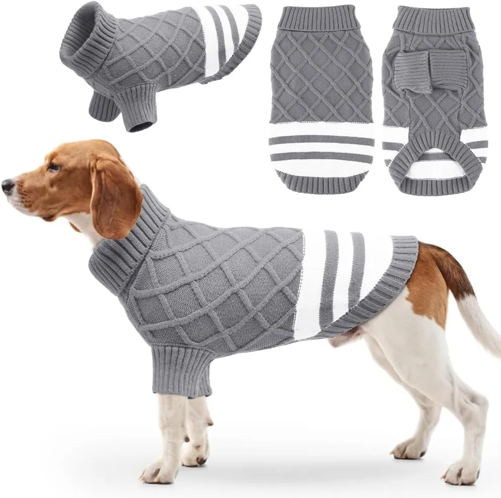 EMUST Sweater for Medium Large Dogs Boy Girl, Cute Pet Sweater with Turtleneck & Sleeve, Cold Weather Warm Elastic Pullover Knitwear Dog Sweaters, Thick Dog Winter Clothes, Indoor & Outdoor, Grey L