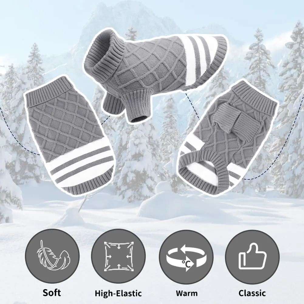 EMUST Sweater for Medium Large Dogs Boy Girl, Cute Pet Sweater with Turtleneck & Sleeve, Cold Weather Warm Elastic Pullover Knitwear Dog Sweaters, Thick Dog Winter Clothes, Indoor & Outdoor, Grey L