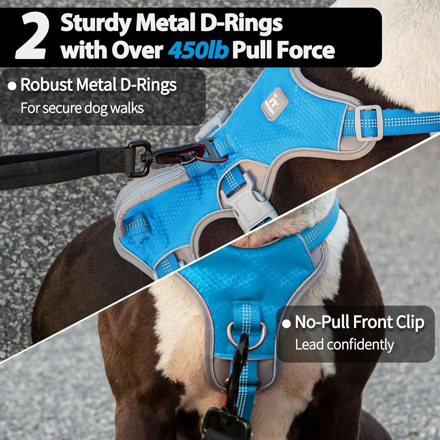 Escape Proof Dog Harness, Escape Artist Harness, Reflective Harness with Padded Handle, Breathable, Durable, Adjustable Vest for Medium Dogs Walking, Training, and Running Gear (Blue, L)