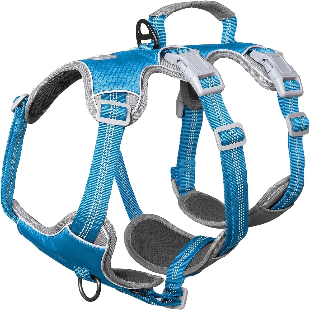 Escape Proof Dog Harness, Escape Artist Harness, Reflective Harness with Padded Handle, Breathable, Durable, Adjustable Vest for Medium Dogs Walking, Training, and Running Gear (Blue, L)