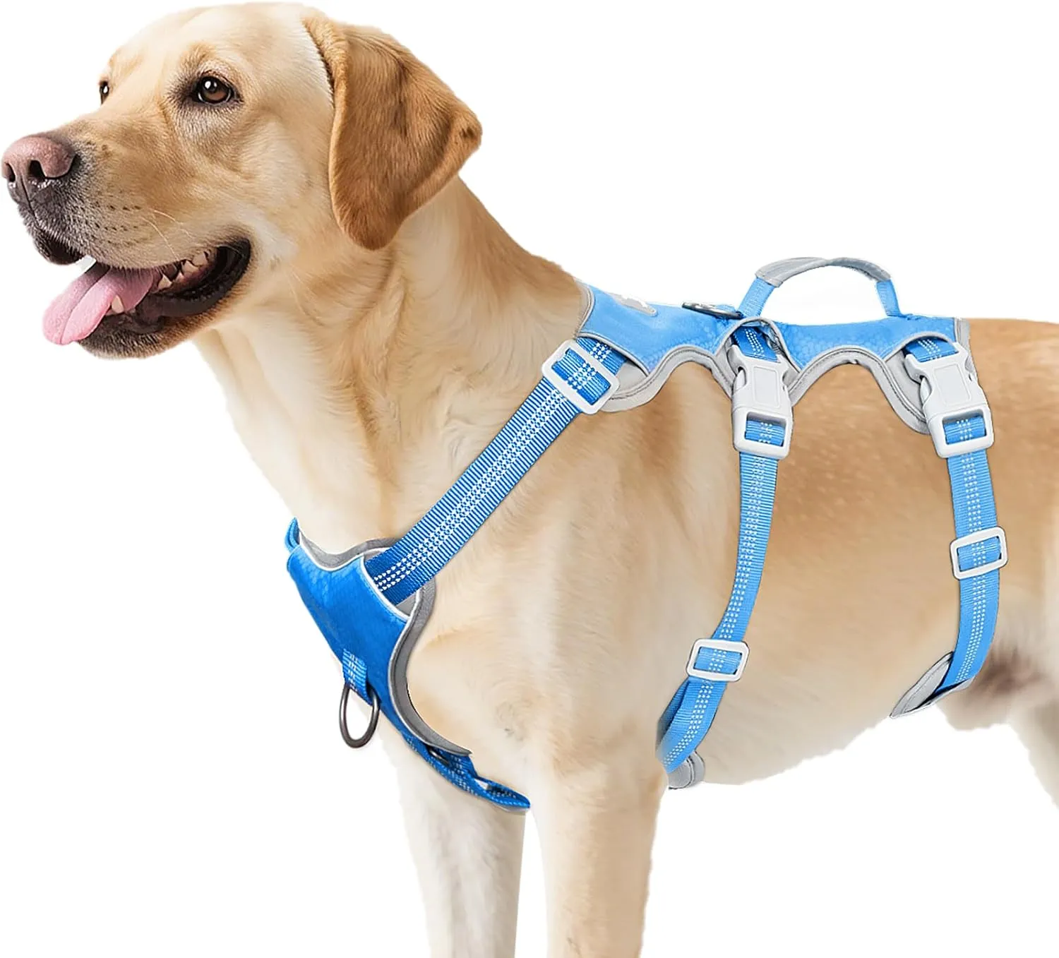 Escape Proof Dog Harness, Escape Artist Harness, Reflective Harness with Padded Handle, Breathable, Durable, Adjustable Vest for Medium Dogs Walking, Training, and Running Gear (Blue, L)