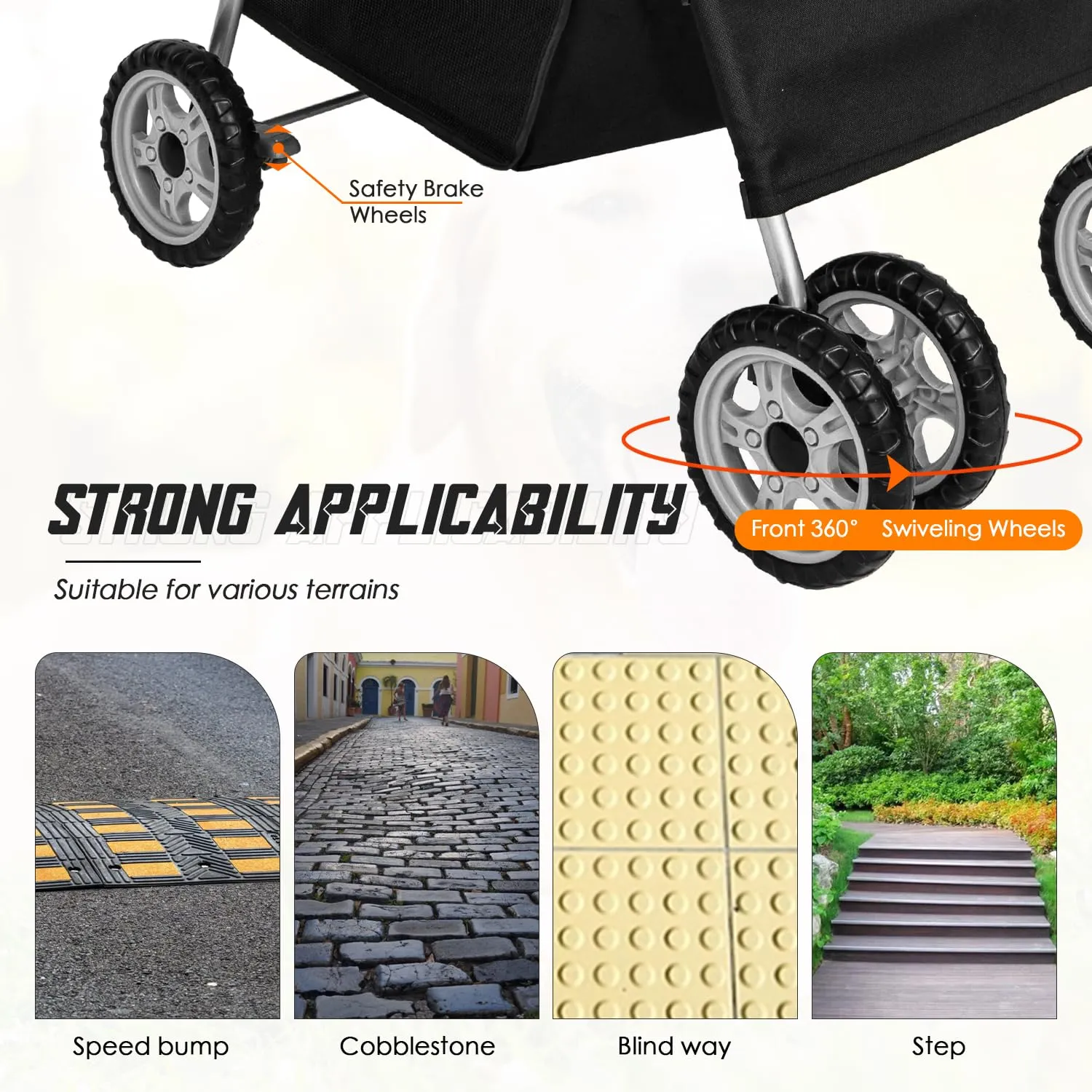 FDW 4 Wheels Pet Stroller Folding Dog Cat Jogger Stroller with Storage Basket &Cup Holder Portable Lightweight Travel Carrier, Black