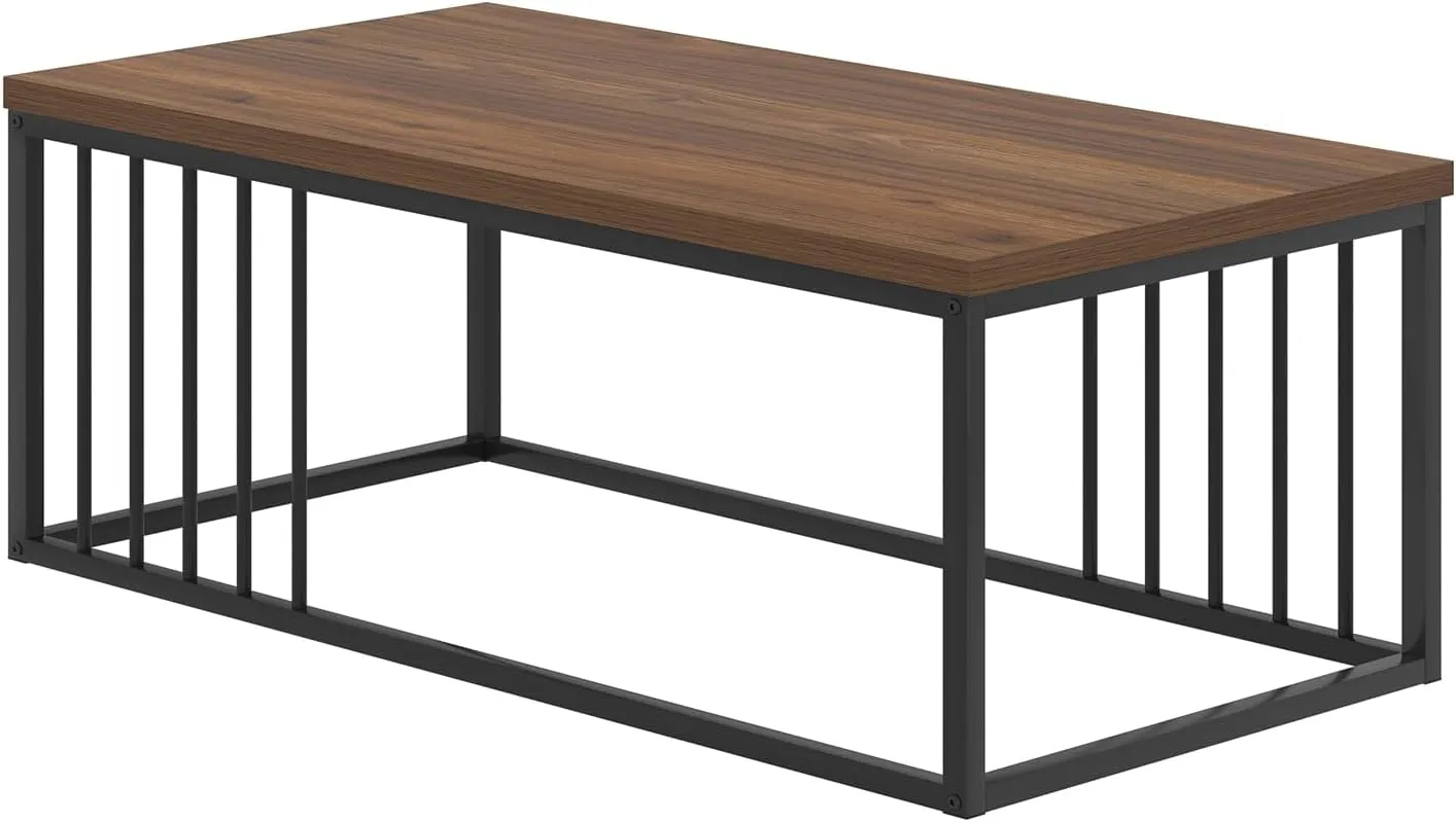 FOLUBAN Coffee Table for Living Room, Modern Wood and Metal Center Table Tea Table for Home Office, Rustic Walnut, 43.3 Inch