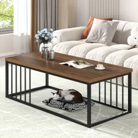 FOLUBAN Coffee Table for Living Room, Modern Wood and Metal Center Table Tea Table for Home Office, Rustic Walnut, 43.3 Inch