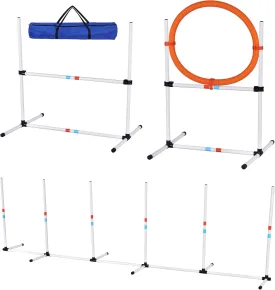 FUNNy elf Portable Dog Agility Set, Adjustable Hurdle, Hoop and Weave Poles 3PC Exercise Course Kit Outdoor Pet Training Gear Carrying Bag, Dog Agility Course Backyard Set