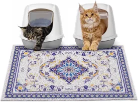Glittme Cat Litter Mat Soft Litter Mat with Non-Slip Bottom Litter Box Mat Waterproof Cat Litter Mat Litter Trapping Mat Easy to Clean Litter Matt for Cat Washable Cat Food Mat for Cat, Kitty,L