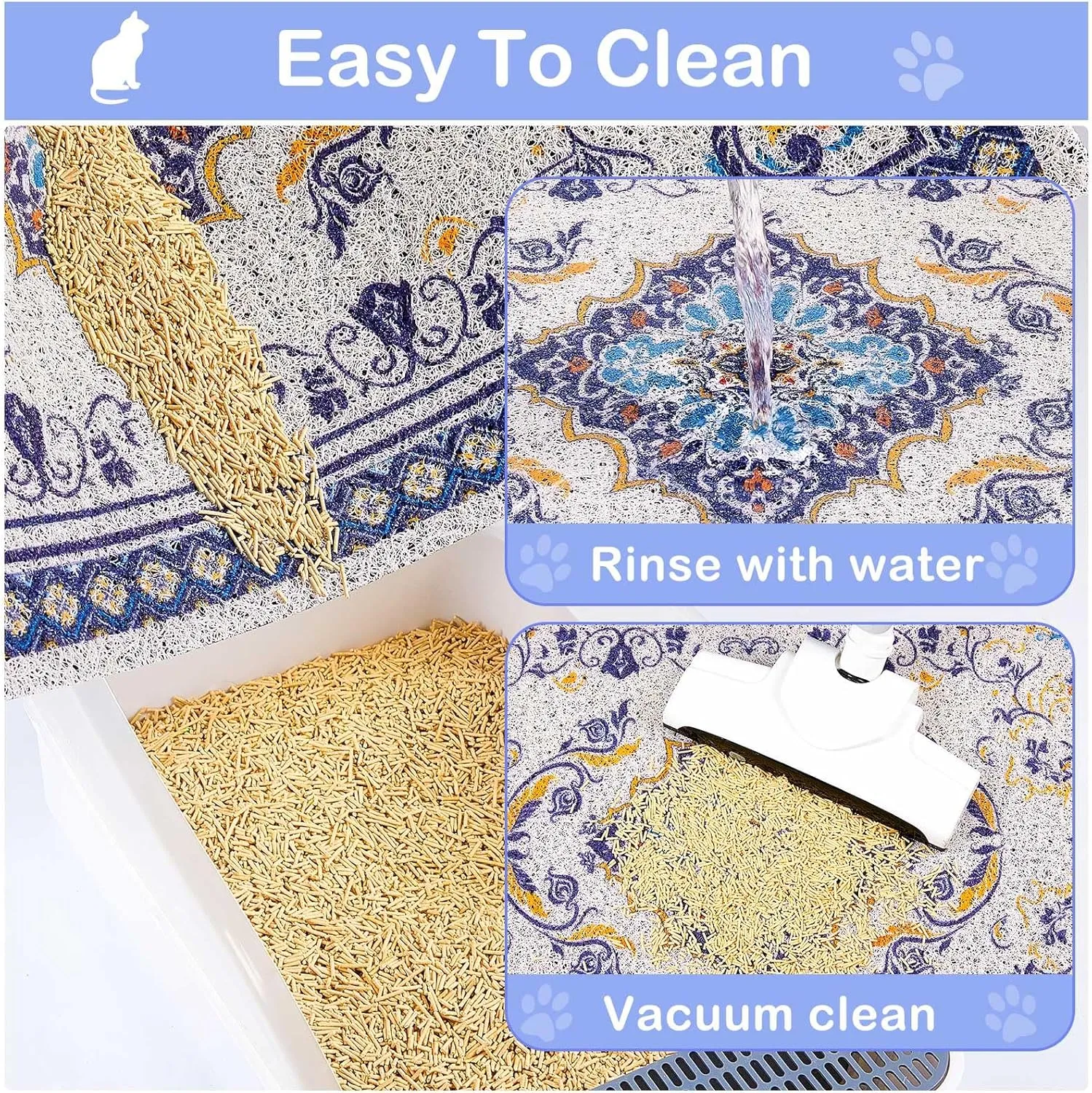 Glittme Cat Litter Mat Soft Litter Mat with Non-Slip Bottom Litter Box Mat Waterproof Cat Litter Mat Litter Trapping Mat Easy to Clean Litter Matt for Cat Washable Cat Food Mat for Cat, Kitty,L
