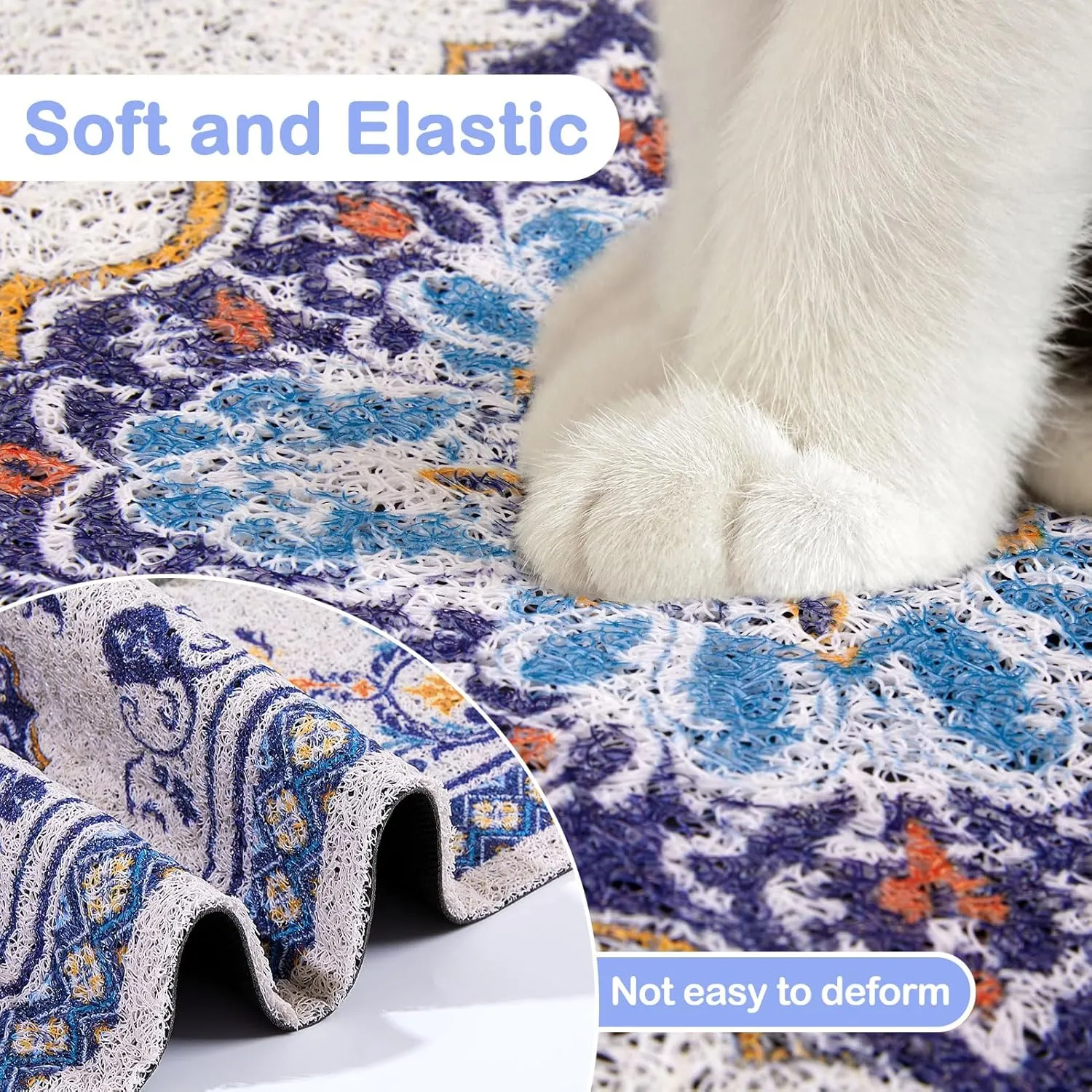 Glittme Cat Litter Mat Soft Litter Mat with Non-Slip Bottom Litter Box Mat Waterproof Cat Litter Mat Litter Trapping Mat Easy to Clean Litter Matt for Cat Washable Cat Food Mat for Cat, Kitty,L