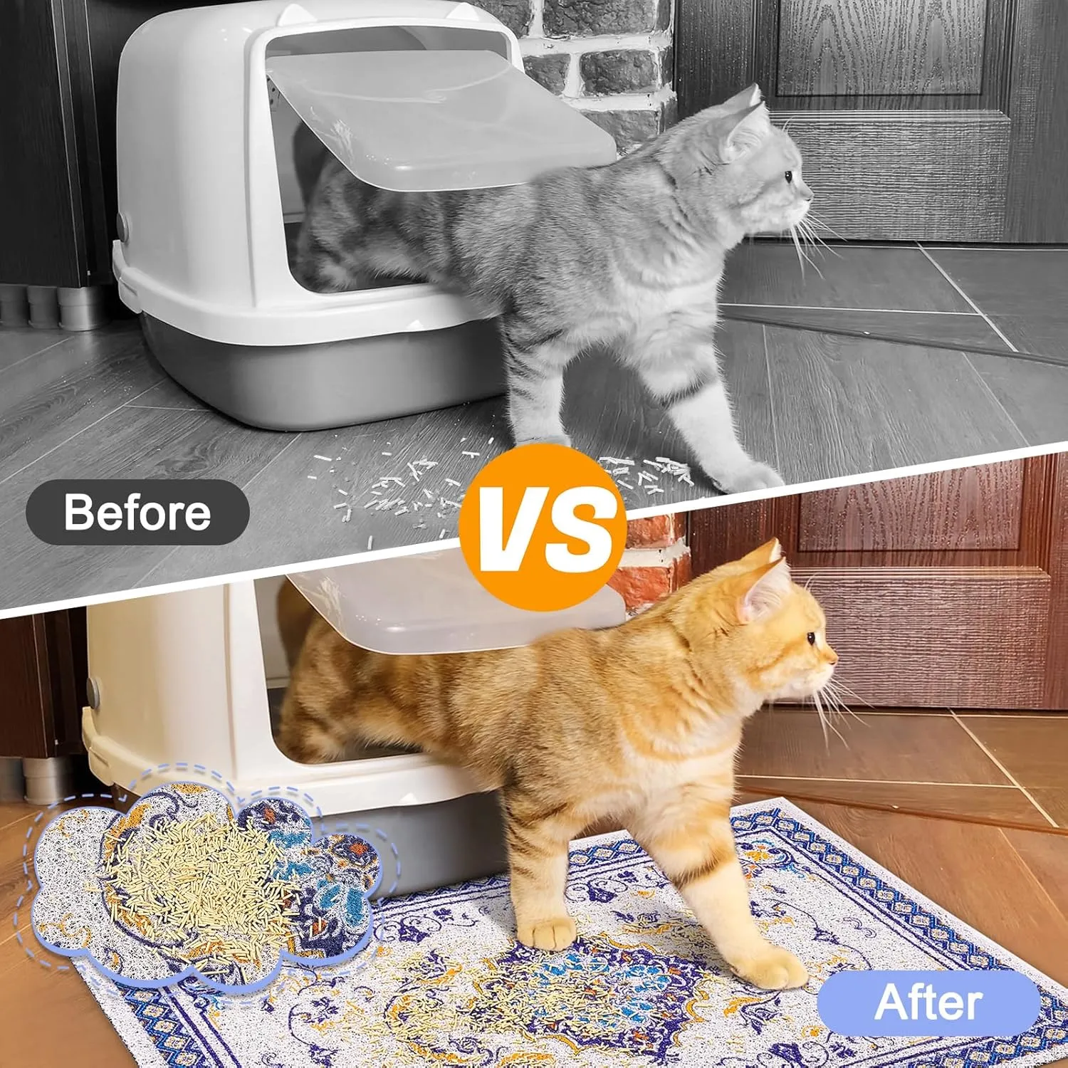 Glittme Cat Litter Mat Soft Litter Mat with Non-Slip Bottom Litter Box Mat Waterproof Cat Litter Mat Litter Trapping Mat Easy to Clean Litter Matt for Cat Washable Cat Food Mat for Cat, Kitty,L