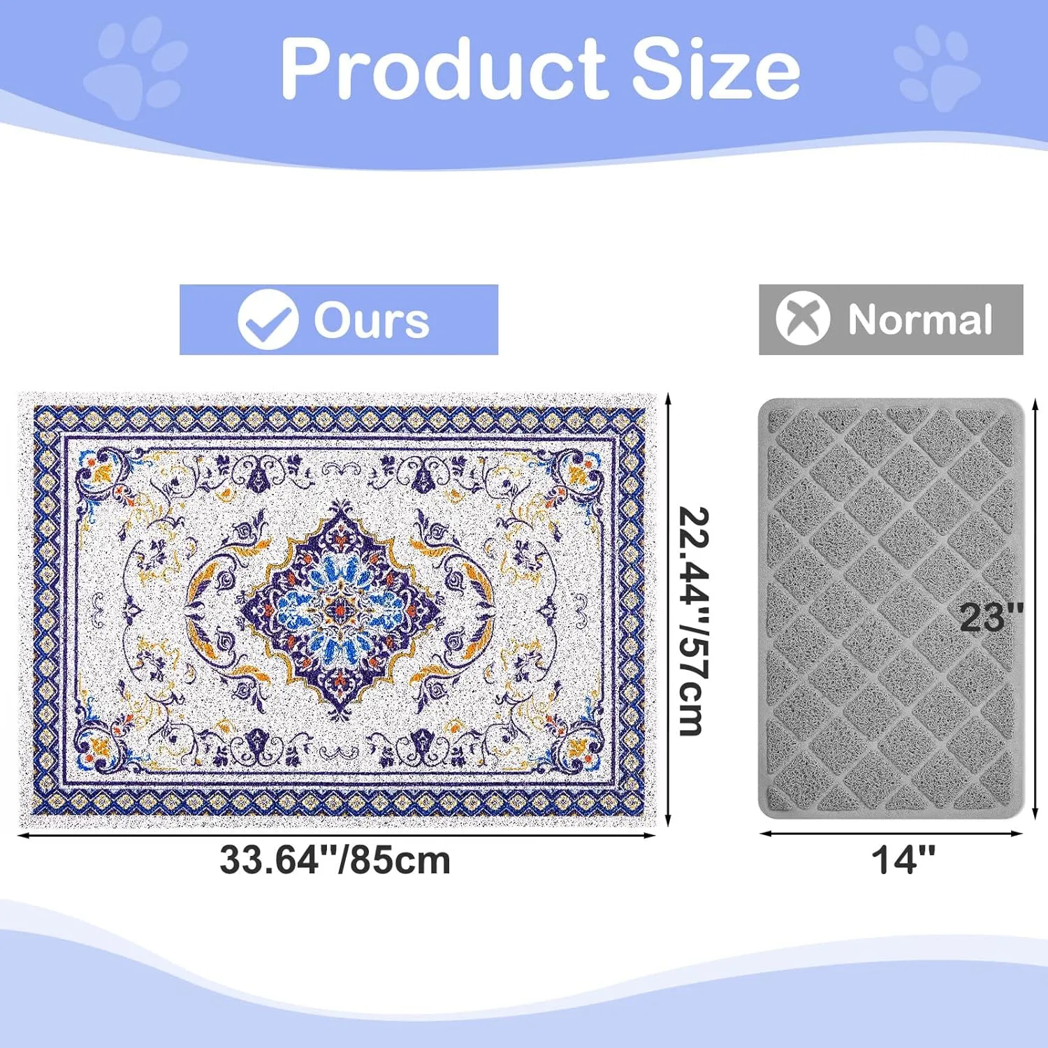 Glittme Cat Litter Mat Soft Litter Mat with Non-Slip Bottom Litter Box Mat Waterproof Cat Litter Mat Litter Trapping Mat Easy to Clean Litter Matt for Cat Washable Cat Food Mat for Cat, Kitty,L