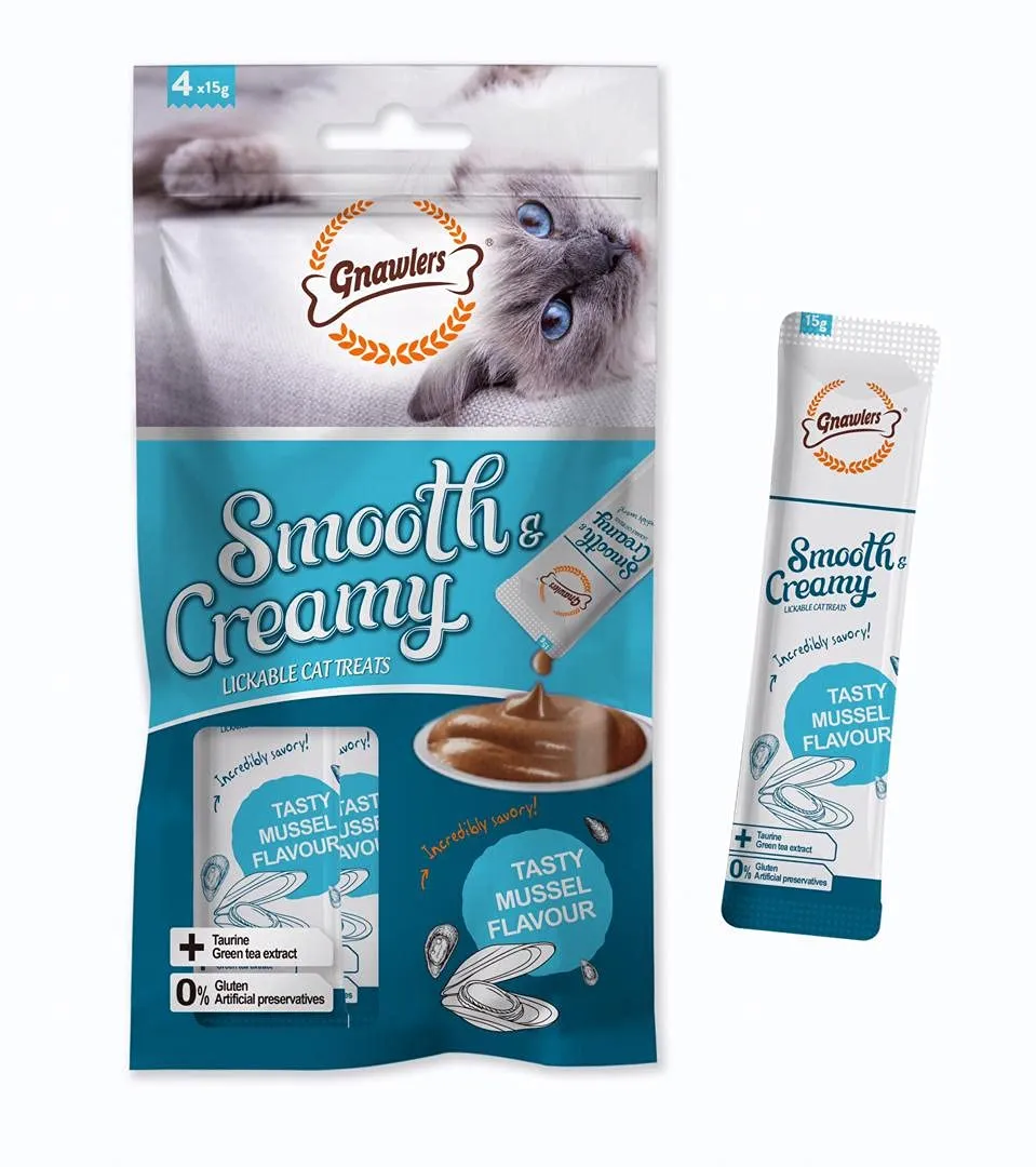 Gnawlers Tasty Mussel Cat Creamy Treats, 60 g (15 g x 4)