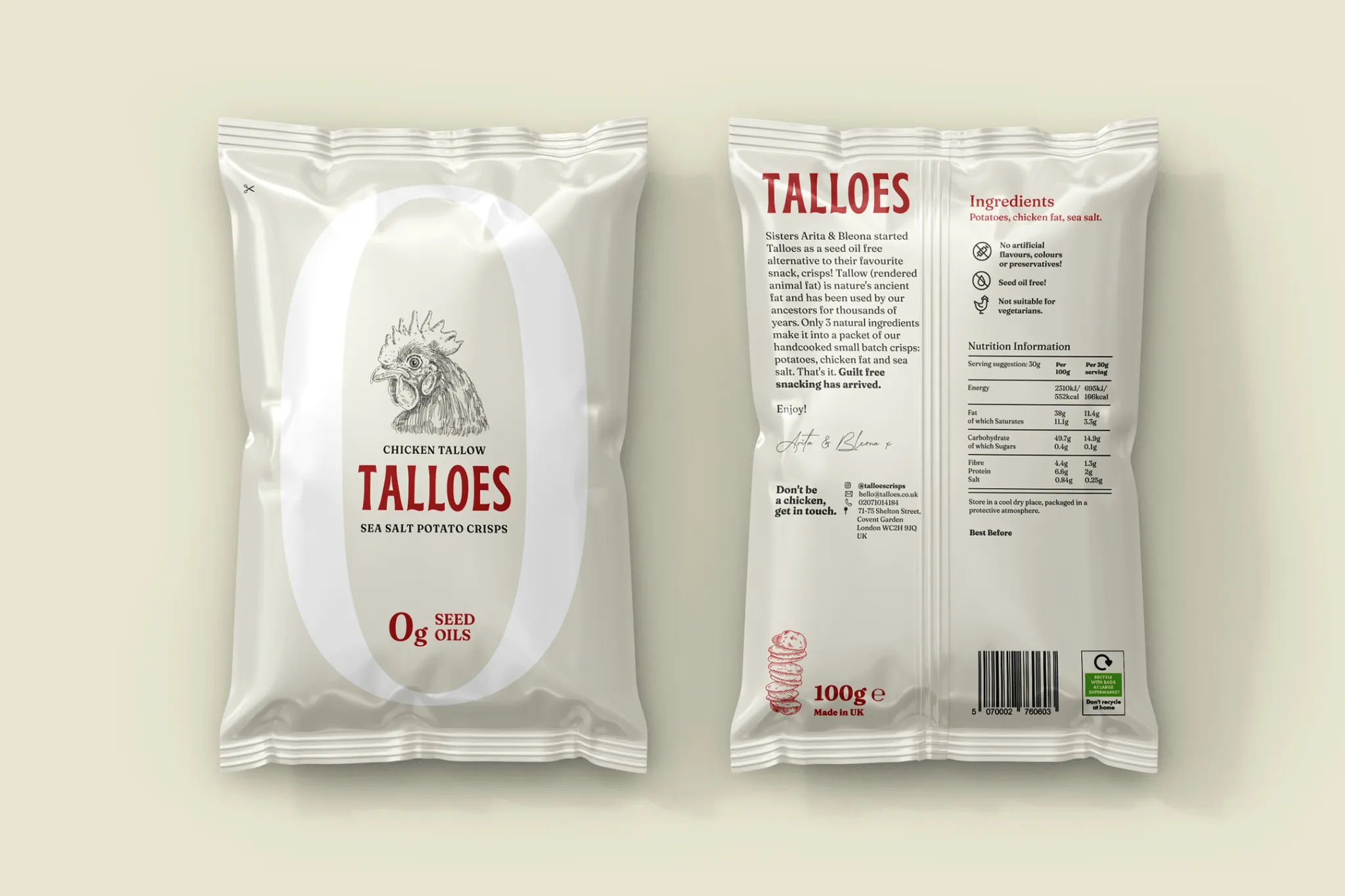 Handmade Potato Crisps Cooked in Tallow - 100g