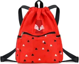 Kids Drawstring Bag - Swim Bag, Cloth Storage Backpack for Boys & Girls - Fox Red