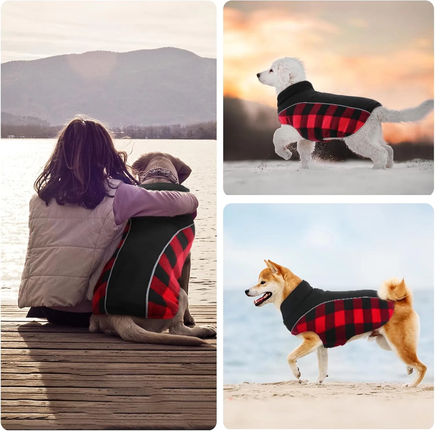Kuoser Reversible Dog Coat, Warm Waterproof Dog Jacket, British Style Plaid Dog Winter Coats, Puppy Cold Weather Vest Windproof Outdoor Clothes Dog Snow Jackets for Extra Large Dogs XXXL