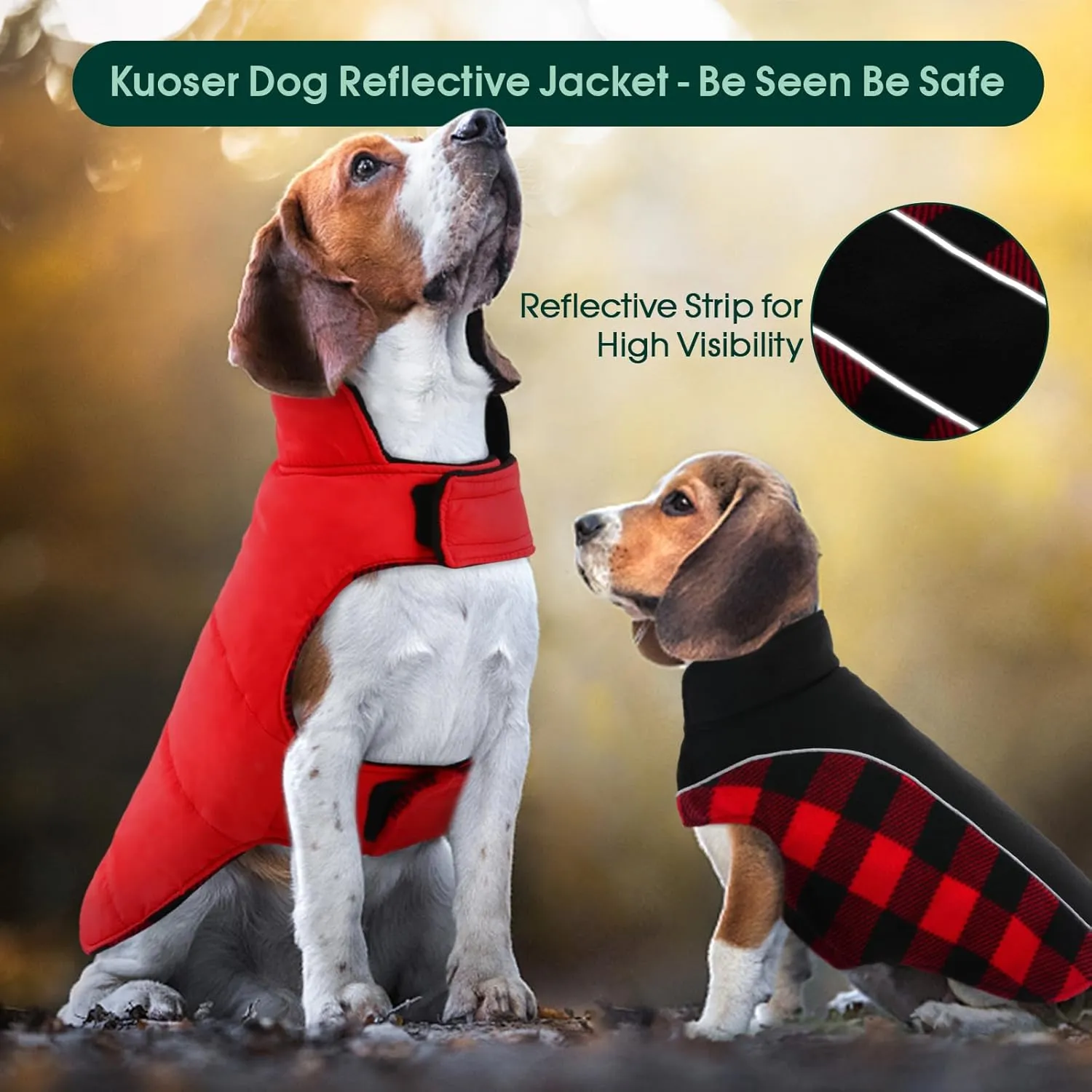 Kuoser Reversible Dog Coat, Warm Waterproof Dog Jacket, British Style Plaid Dog Winter Coats, Puppy Cold Weather Vest Windproof Outdoor Clothes Dog Snow Jackets for Extra Large Dogs XXXL