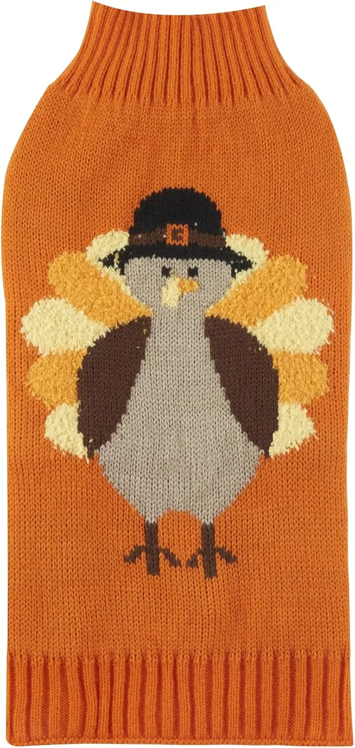 Lanyarco Thanksgiving Dog Outfit Turkey Puppy Cat Costume Sweater Fall Clothes, X-Small (XS) Size 9" Back Length Orange