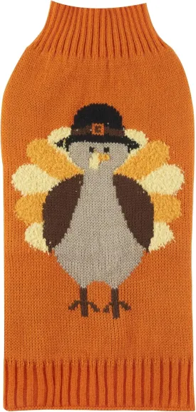 Lanyarco Thanksgiving Dog Outfit Turkey Puppy Cat Costume Sweater Fall Clothes, X-Small (XS) Size 9" Back Length Orange