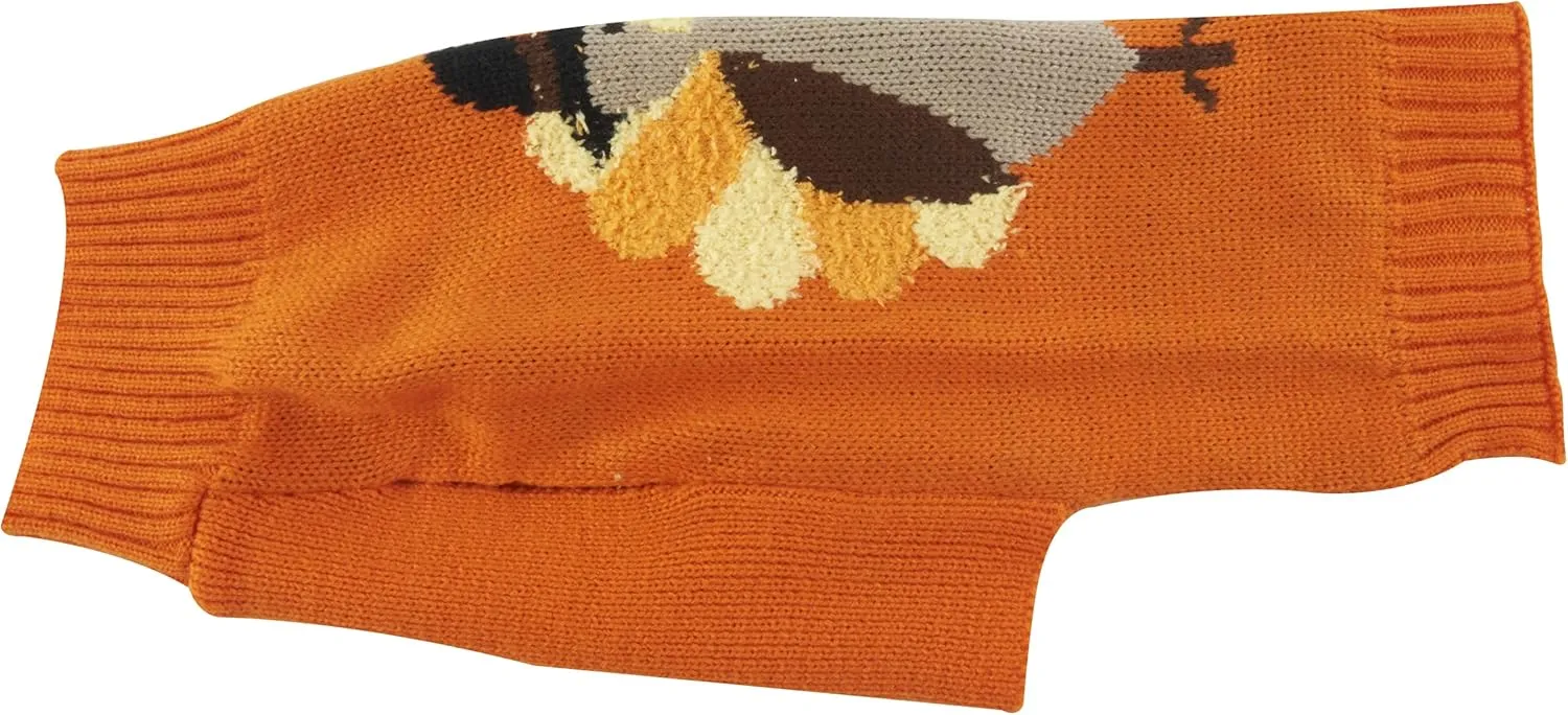 Lanyarco Thanksgiving Dog Outfit Turkey Puppy Cat Costume Sweater Fall Clothes, X-Small (XS) Size 9" Back Length Orange
