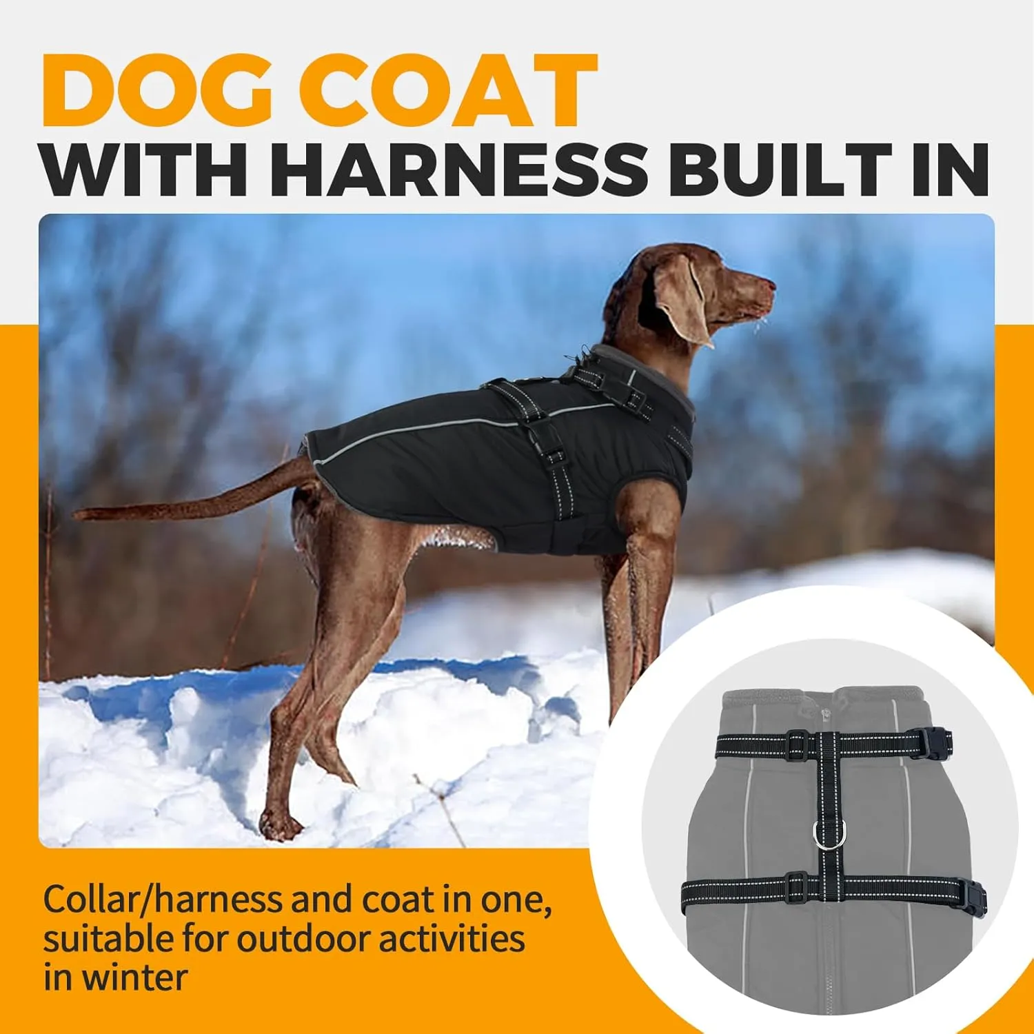 Lelepet Dog Coat - Waterproof Fleece Jacket with Harness Built-in, Warm Winter Coat, Reflective, Zip-Up Padded Vest for Small Medium Large Dogs, M