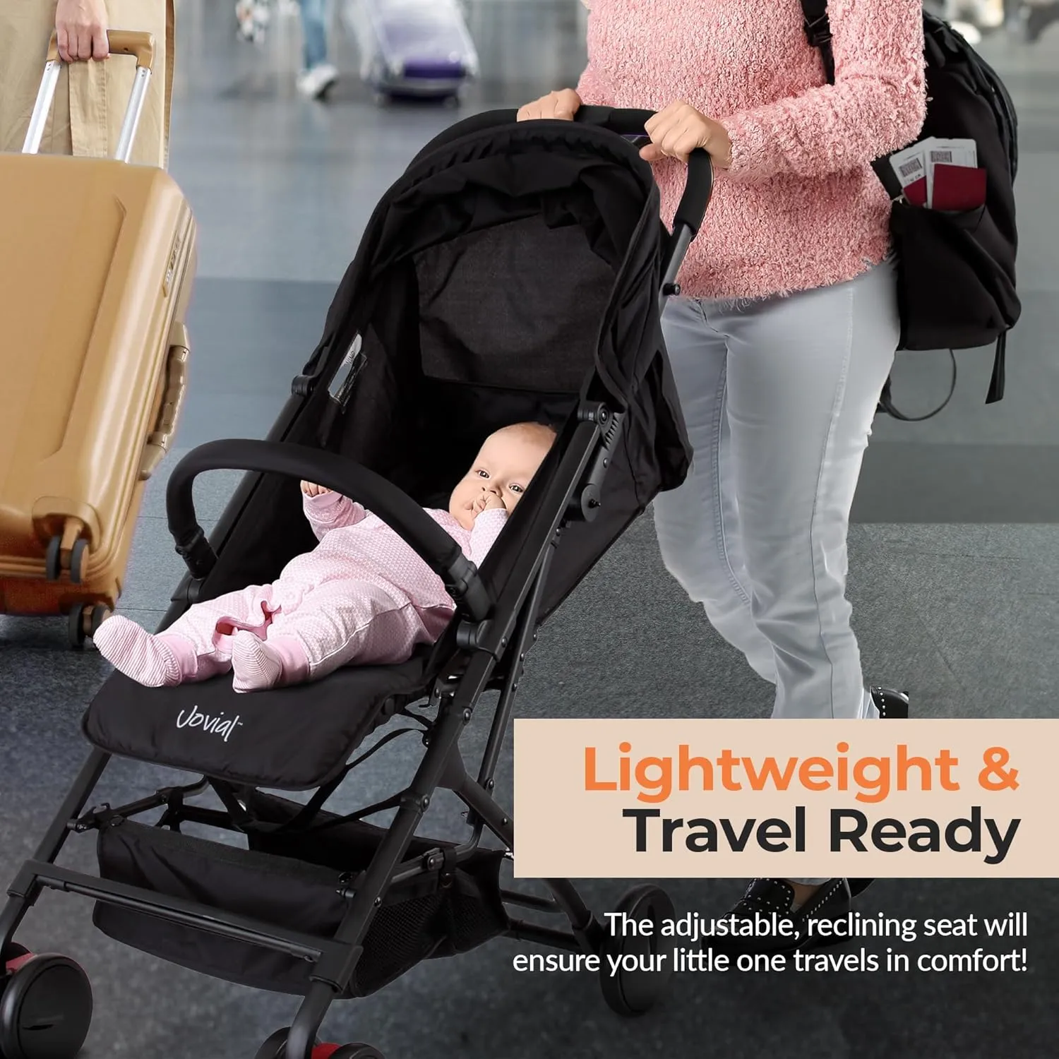 Lightweight Baby Stroller, Folding Travel Stroller with Reclining Seat, Canopy, 5-Point Safety Harness, Storage Basket, Smooth Wheels, Compact Portable Design (39.8" x 18.7" x 32.3")