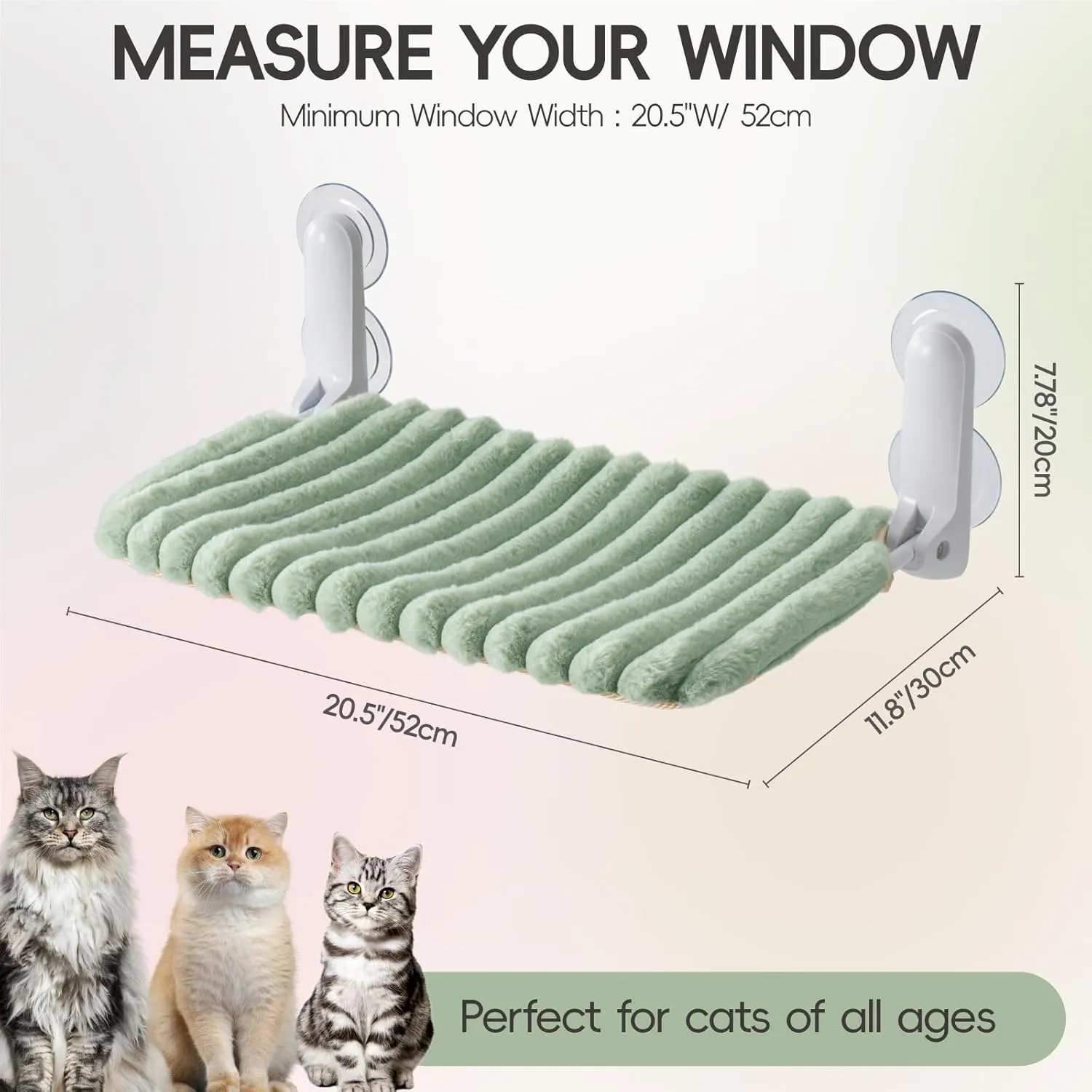MEWOOFUN Folding Cat Window Perch for Indoor Cats, Machine Washable Window Hammock for Large Cats, Suction Cup Window Cat Bed with Sturdy Metal Frame, Cordless Window Seat for Inside Kitten(Green,1PC)