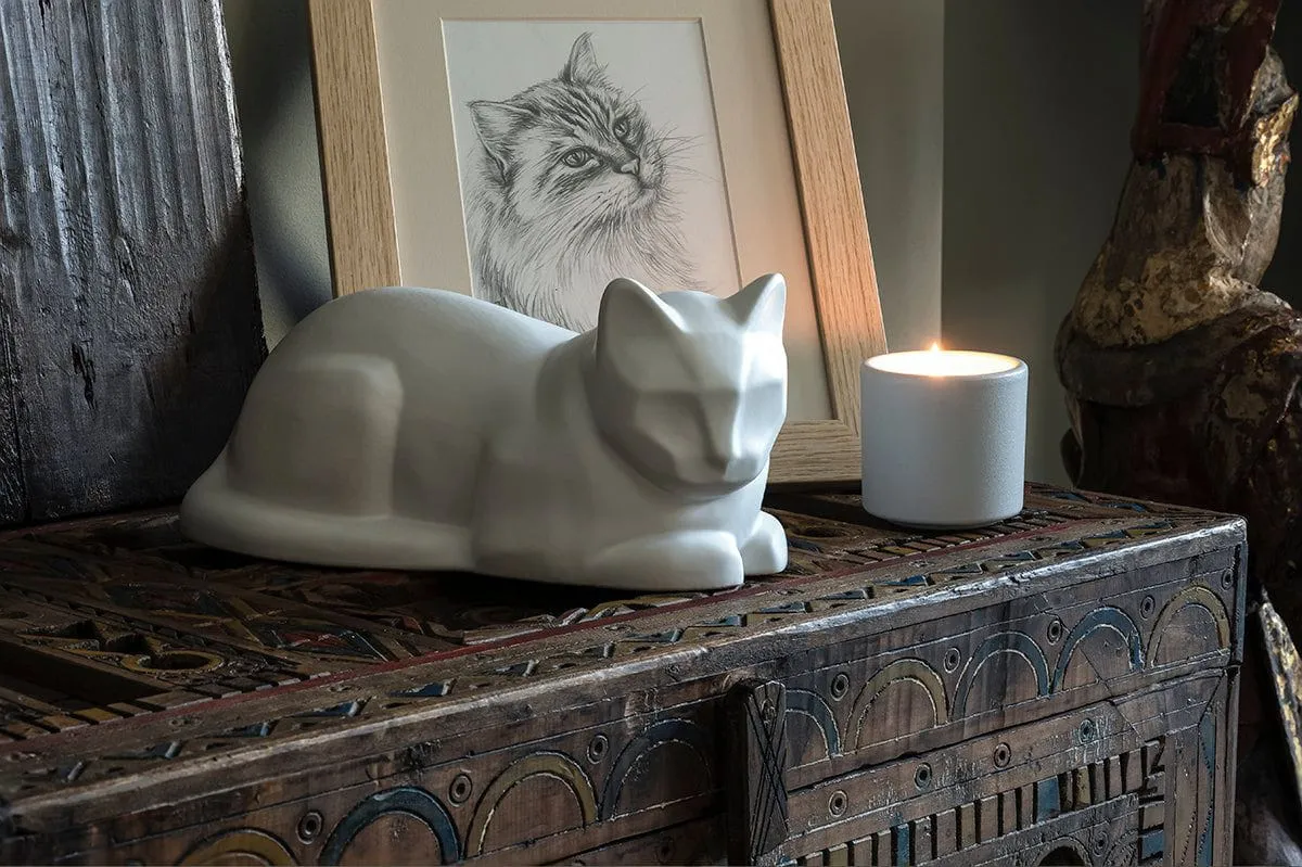 Mini Cat Memorial Bundle - 4 Pieces - Portrait | Urn | Nameplate Holder | Scented Candle