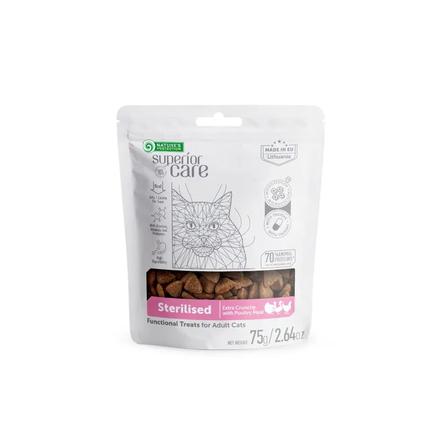 Nature's Protection Superior Care Sterilised Cat Treats For Adult Cats Of All Breeds Weight Control Extra Crunchy With Poultry