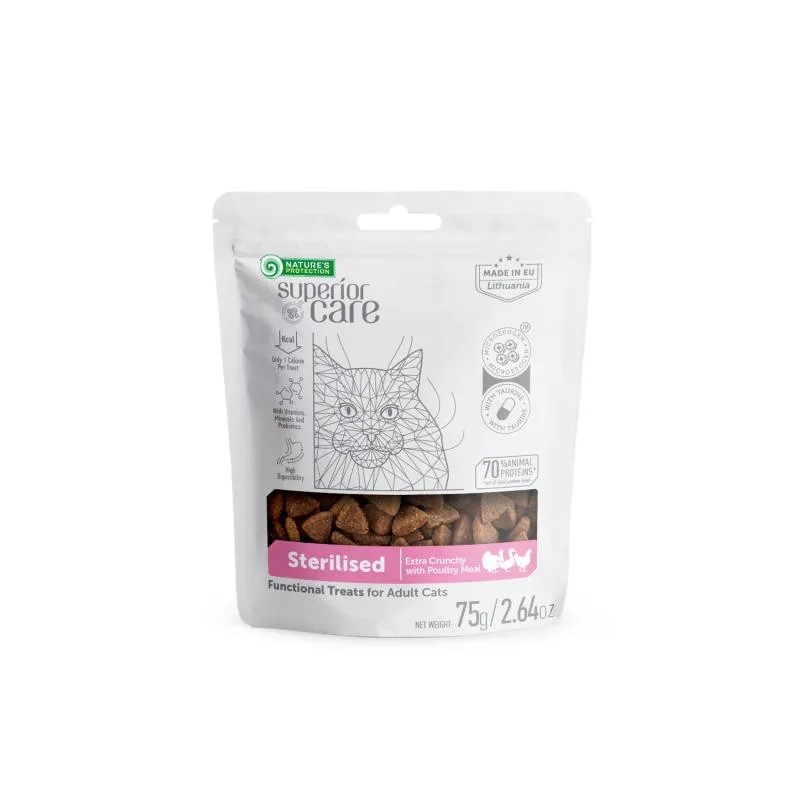 Nature's Protection Superior Care Sterilised Cat Treats For Adult Cats Of All Breeds Weight Control Extra Crunchy With Poultry